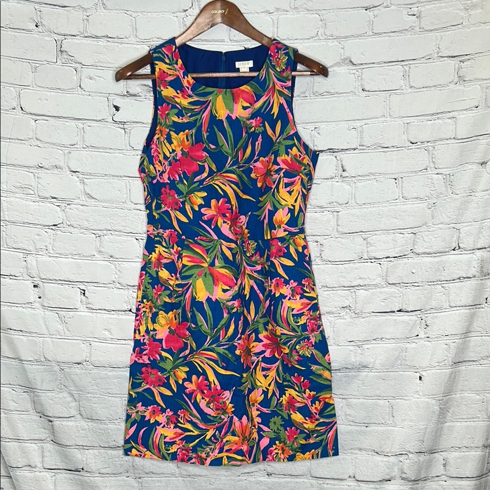 J. Crew Navy Blue Pink Yellow Floral Sleeveless Dress Size 6 Excellent Condition